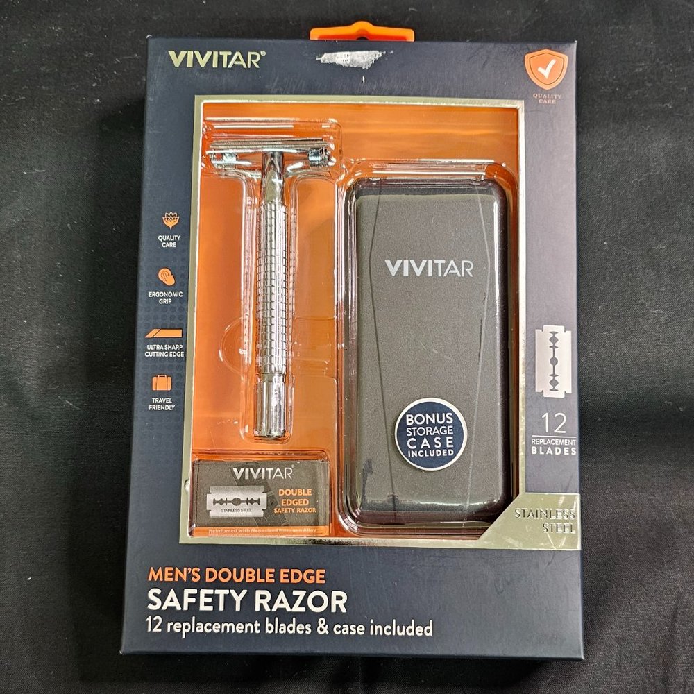 Vivitar Men's Double Edge Safety Razor with 12 Replacement Blades and Case NIB